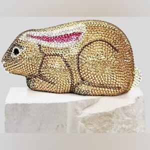 NWT rhinestone Easter Bunny Gold Crystal Rabbit clutch purse bag